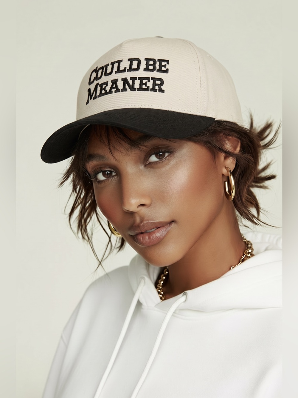 NWT Cream Black Truckers Hat Embroidered Could Be Meaner Snap Back Cotton Cap